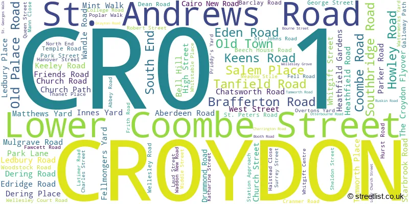 A word cloud for the CR0 1 postcode